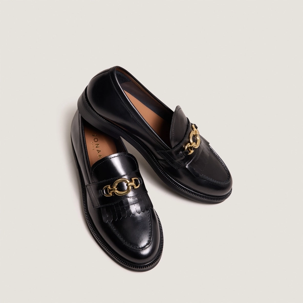 DELPHES — Mocassins à boucles dorées en cuir, Noir